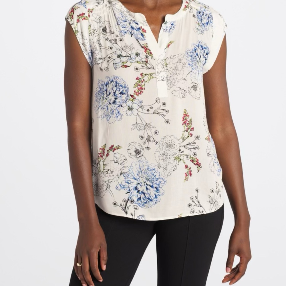 Daniel Rainn Blue and Cream Floral Blouse